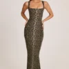 Ainslee Modal Midi-jurk met vierkante hals en bodycon-pasvorm in luipaardprint