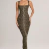 Ainslee Modal Midi-jurk met vierkante hals en bodycon-pasvorm in luipaardprint