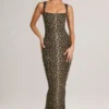 Ainslee Modal Midi-jurk met vierkante hals en bodycon-pasvorm in luipaardprint