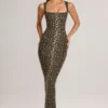 Ainslee Modal Midi-jurk met vierkante hals en bodycon-pasvorm in luipaardprint