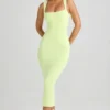 Ainslee Modal Midi-jurk met vierkante hals en nauwsluitende pasvorm in Matcha Green
