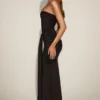 Aisra satijnen Peekaboo bandeau-jurk met drapering in zwart