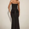 Aisra satijnen Peekaboo bandeau-jurk met drapering in zwart