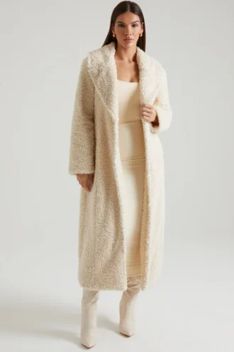 Alaska lange shearlingjas in crème