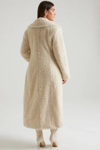 Alaska lange shearlingjas in crème