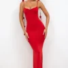 Aldona Slinky Jersey avondjurk met rozenmotief in scharlakenrood