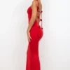 Aldona Slinky Jersey avondjurk met rozenmotief in scharlakenrood