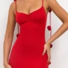 Aldona Slinky Jersey avondjurk met rozenmotief in scharlakenrood