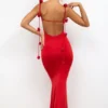 Aldona Slinky Jersey avondjurk met rozenmotief in scharlakenrood
