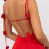 Aldona Slinky Jersey avondjurk met rozenmotief in scharlakenrood