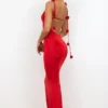 Aldona Slinky Jersey avondjurk met rozenmotief in scharlakenrood