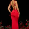 Aldona Slinky Jersey avondjurk met rozenmotief in scharlakenrood