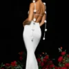 Aldona Slinky Jersey avondjurk met rozenmotief in wit
