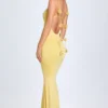 Aldona Slinky Jersey jurk met bloemenapplicatie in pastelgeel