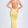 Aldona Slinky Jersey jurk met bloemenapplicatie in pastelgeel