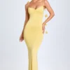 Aldona Slinky Jersey jurk met bloemenapplicatie in pastelgeel