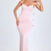 Aldona soepelvallende jersey jurk met bloemenapplicatie in blush