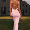 Aldona soepelvallende jersey jurk met bloemenapplicatie in blush