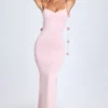 Aldona soepelvallende jersey jurk met bloemenapplicatie in blush