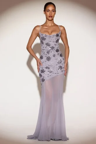 Amarelle versierde sweetheart-hals rugloze jurk in lila
