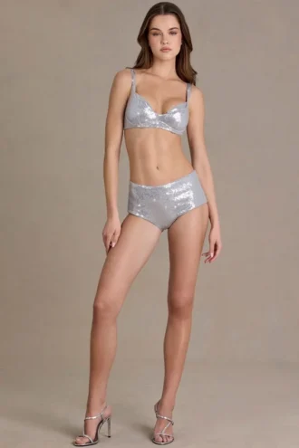 Amaris bralette van paillettenmesh in zilver