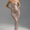 Amaya versierde bandeau maxi-jurk in amandel