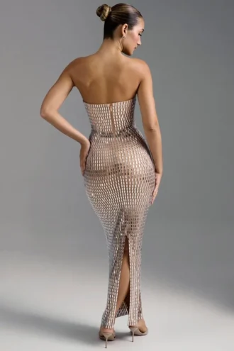 Amaya versierde bandeau maxi-jurk in amandel
