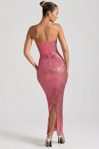 Amaya versierde strapless bandeau maxijurk in watermeloen