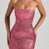 Amaya versierde strapless bandeau maxijurk in watermeloen