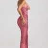 Amaya versierde strapless bandeau maxijurk in watermeloen