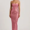 Amaya versierde strapless bandeau maxijurk in watermeloen