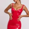 Ambrose vinyl korset-minijurk met beugels in vuurrood