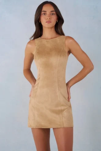 Amielle A-lijn mini-jurk van imitatiesuède in tan