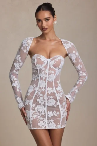 Andreia minijurk met korset en kanten details in wit