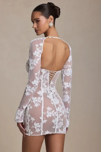 Andreia minijurk met korset en kanten details in wit