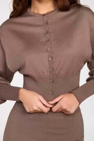 Anele gebreid vest met lange mouwen in mokka