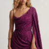 Angelie Devoré minijurk met één mouw en A-lijn in Berry Purple