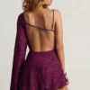 Angelie Devoré minijurk met één mouw en A-lijn in Berry Purple