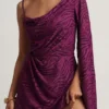 Angelie Devoré minijurk met één mouw en A-lijn in Berry Purple