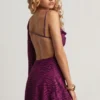 Angelie Devoré minijurk met één mouw en A-lijn in Berry Purple