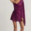 Angelie Devoré minijurk met één mouw en A-lijn in Berry Purple