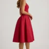 Angelina halternek midi-jurk met strikdetail in True Red