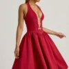 Angelina halternek midi-jurk met strikdetail in True Red