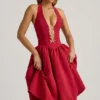 Angelina halternek midi-jurk met strikdetail in True Red