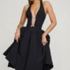 Angelina halternek midi-jurk met strikdetail in zwart