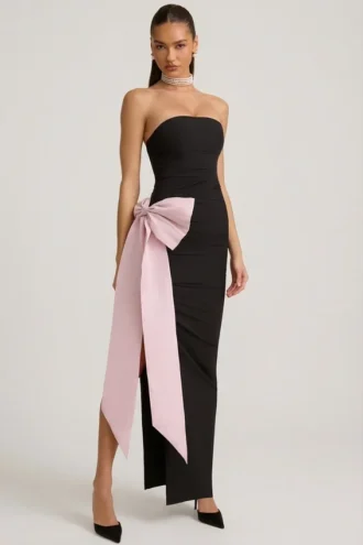 Angelique strapless maxijurk met strikdetail in zwart