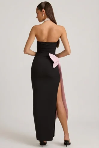 Angelique strapless maxijurk met strikdetail in zwart