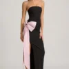 Angelique strapless maxijurk met strikdetail in zwart