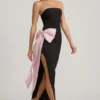 Angelique strapless maxijurk met strikdetail in zwart