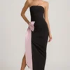 Angelique strapless maxijurk met strikdetail in zwart